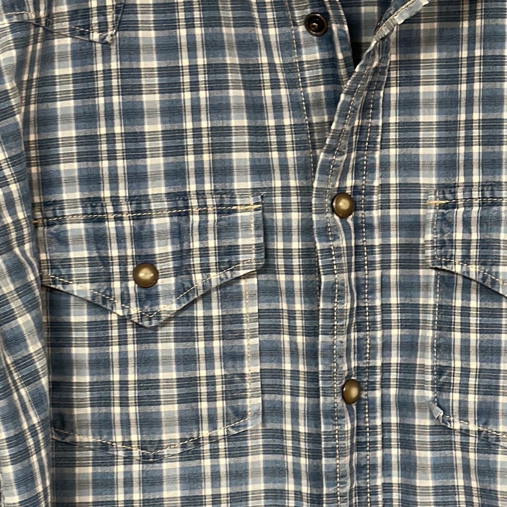 GAP Blue Plaid Men’s Western Shirt, snaps, SML, great condition - Picture 4 of 7